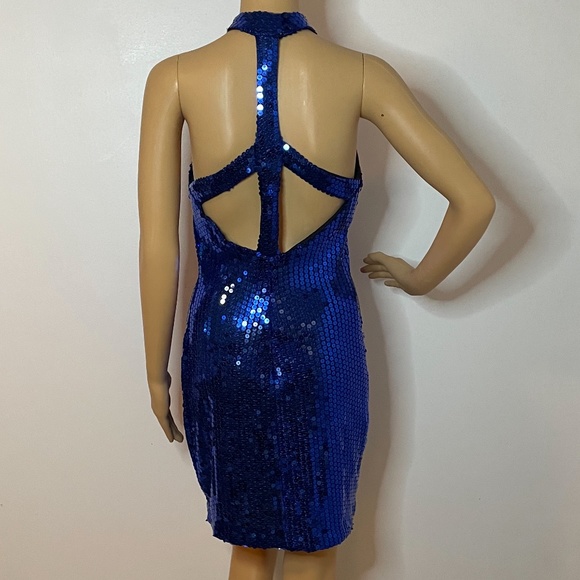 Vintage Dresses & Skirts - 💕Host Pick!!! Vintage blue sequin mock neck back sheath dress!